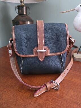 Dooney & Bourke Mini Flap Crossbody Blue Tan Leather Bag Vintage